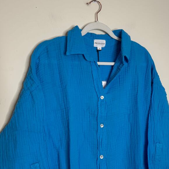 Felicite Drop Shoulder Size 2 Small NWT Blue Button-Up Collared Long Sleeve Top - Picture 3 of 8